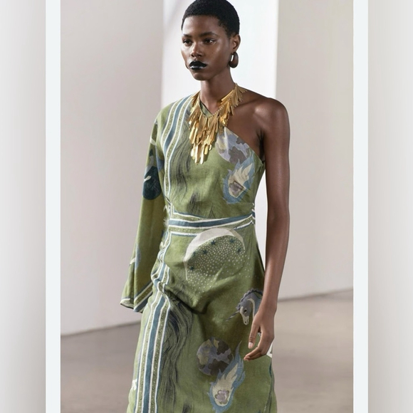 Zara Asymmetrical Olive green dress COLLECTION PRINTED bloggers collection - Picture 15 of 15